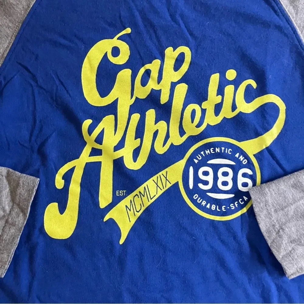 Gap Kids Blue Yellow Cotton Athletic Raglan Long Sleeve Tee XL 12
